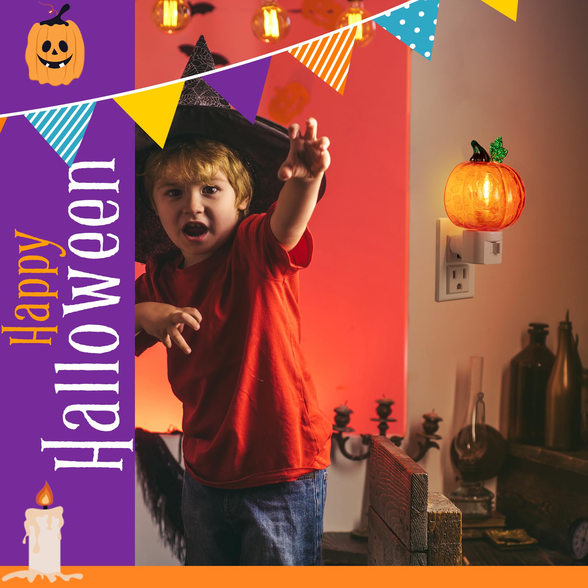 Pumpkin C7 LED Night Light – Swivel Plug Bubble Lamp with Warm Orange Glow, UL Certified Plug-In Halloween Decoration (ABS Material)