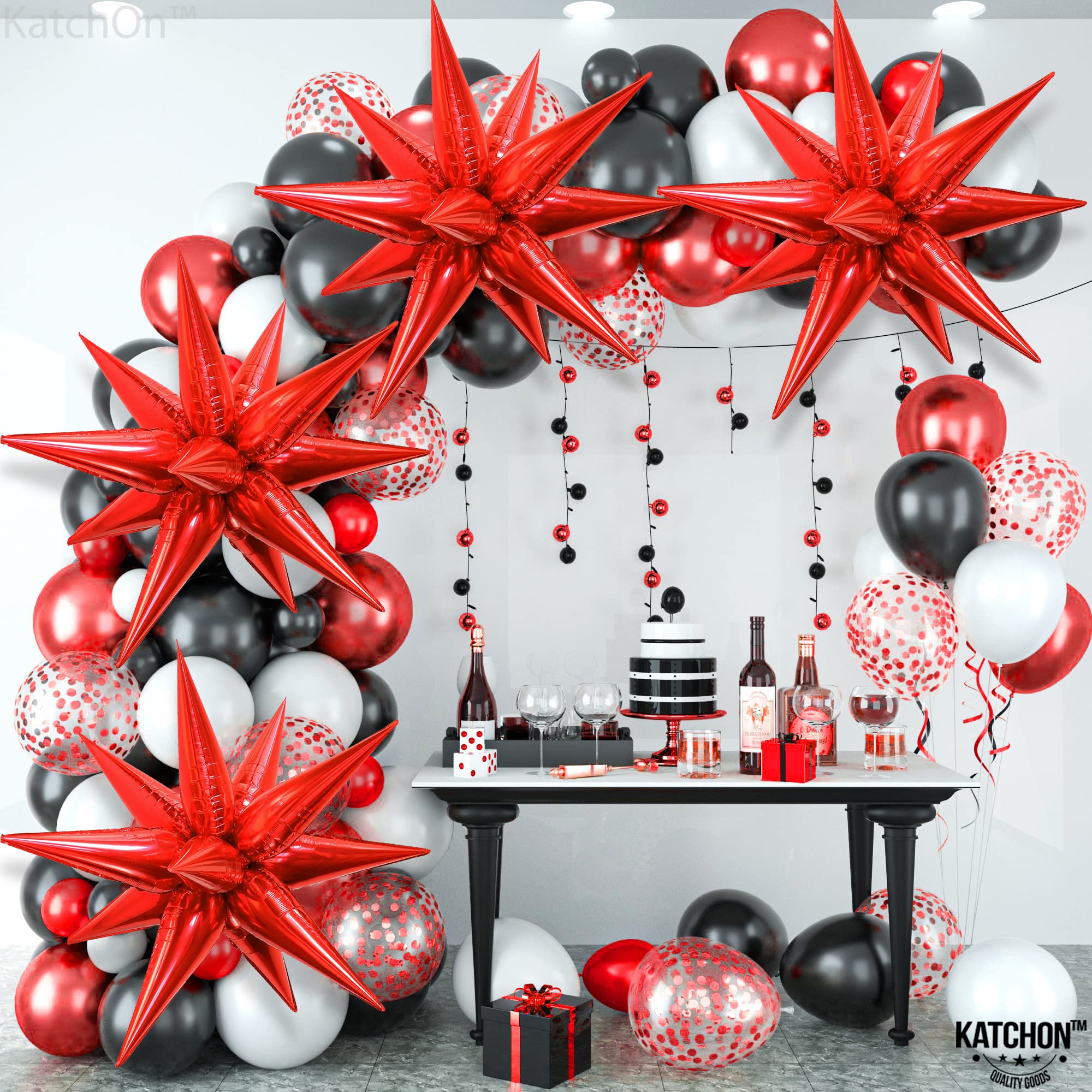 Red Starburst Foil Balloons – 50 Pack (20x6") Metallic Spike Star Balloons for Parties & Events