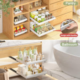 DOMNIU Expandable Pull-Out Cabinet Drawer Set – Adjustable Slide-Out Storage for Kitchen, Pantry & Under Sink (White, 4 Pack)