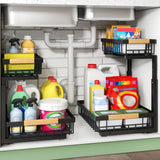 Heavy-Duty 2-Tier Under Sink Organizer with Adjustable Height – Sliding Cabinet Storage Rack (Black)