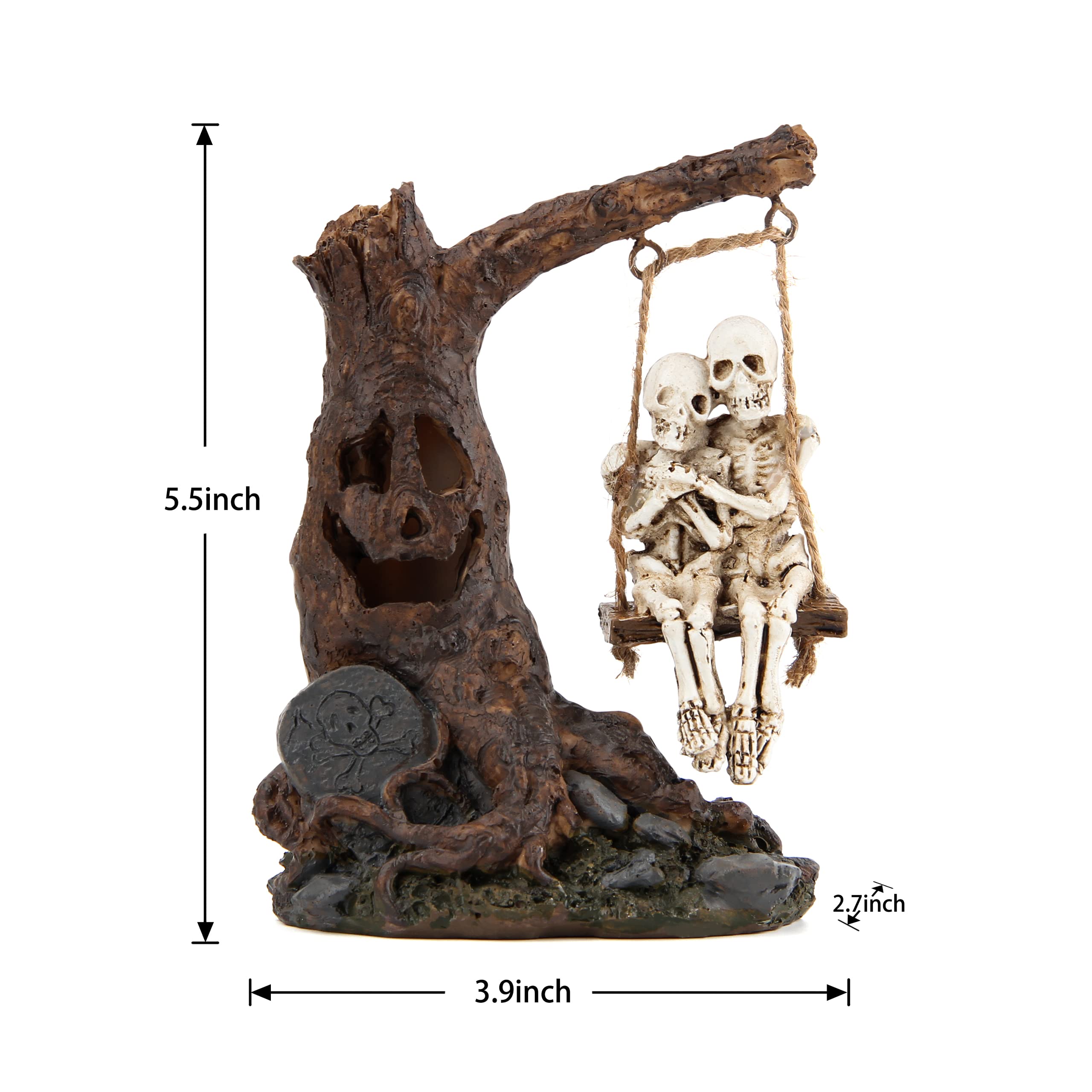 LED Skeleton Couple on Tree Swing – Lighted Halloween Statue with Color-Changing Timer (Multicolor, 5.5 in)