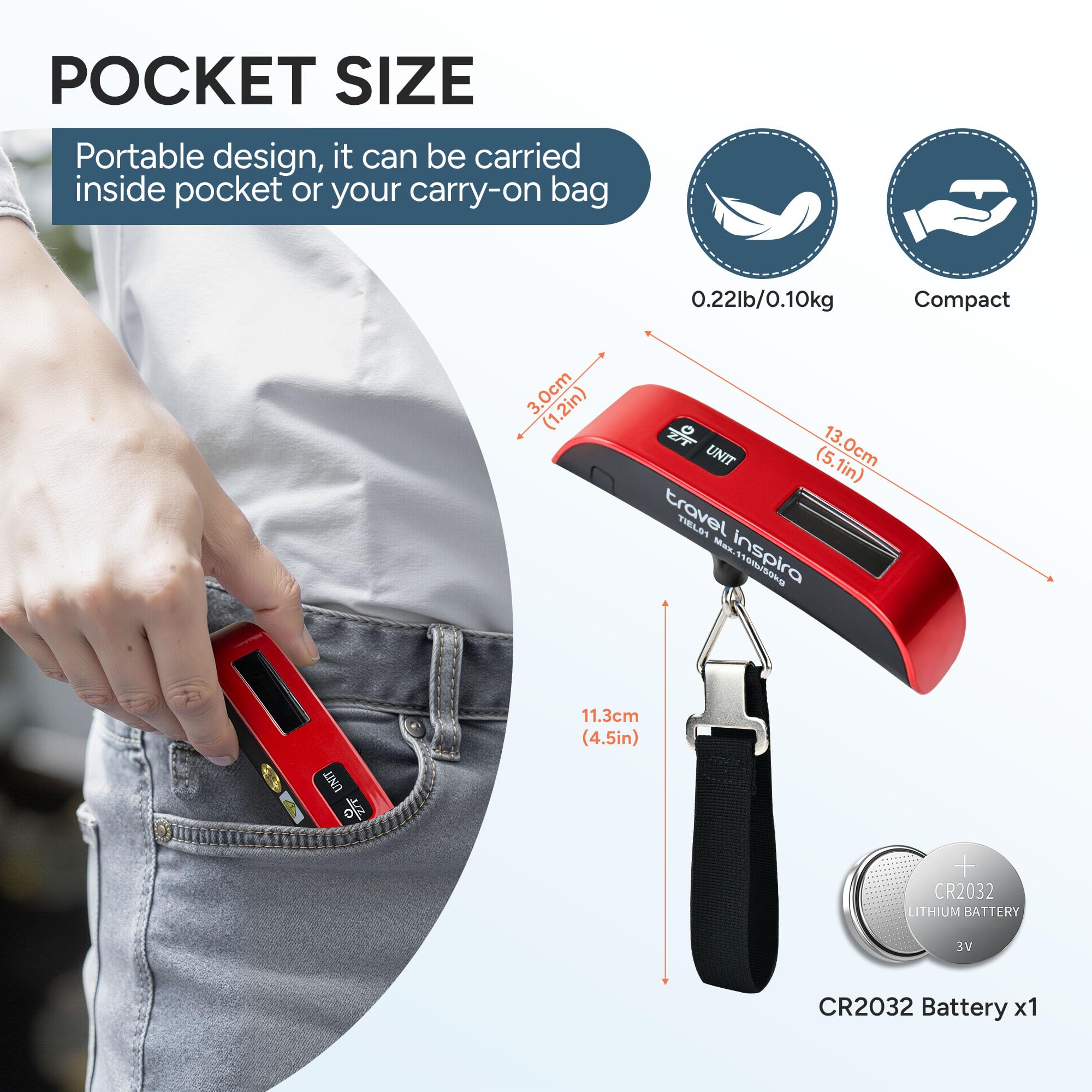 Portable Digital Luggage Scale 110lb – Travel Hanging Baggage Weight Scale with Backlit LCD Display