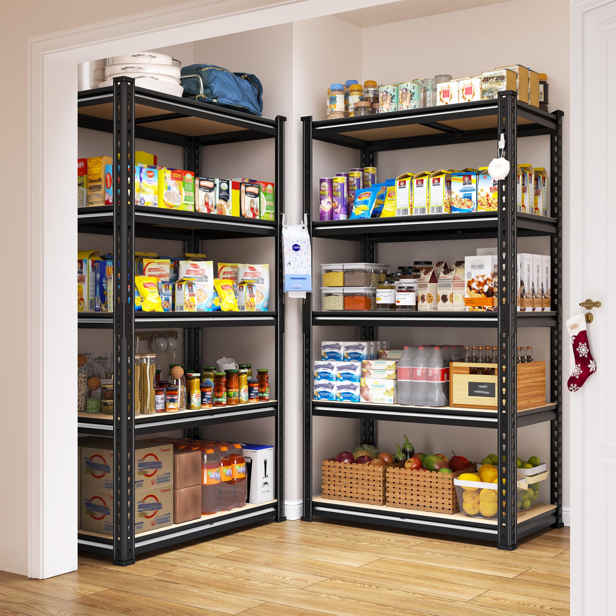 REIBII Heavy Duty 5-Tier Metal Storage Shelves Set of 2 – 2000 lbs Adjustable Garage & Pantry Shelving System