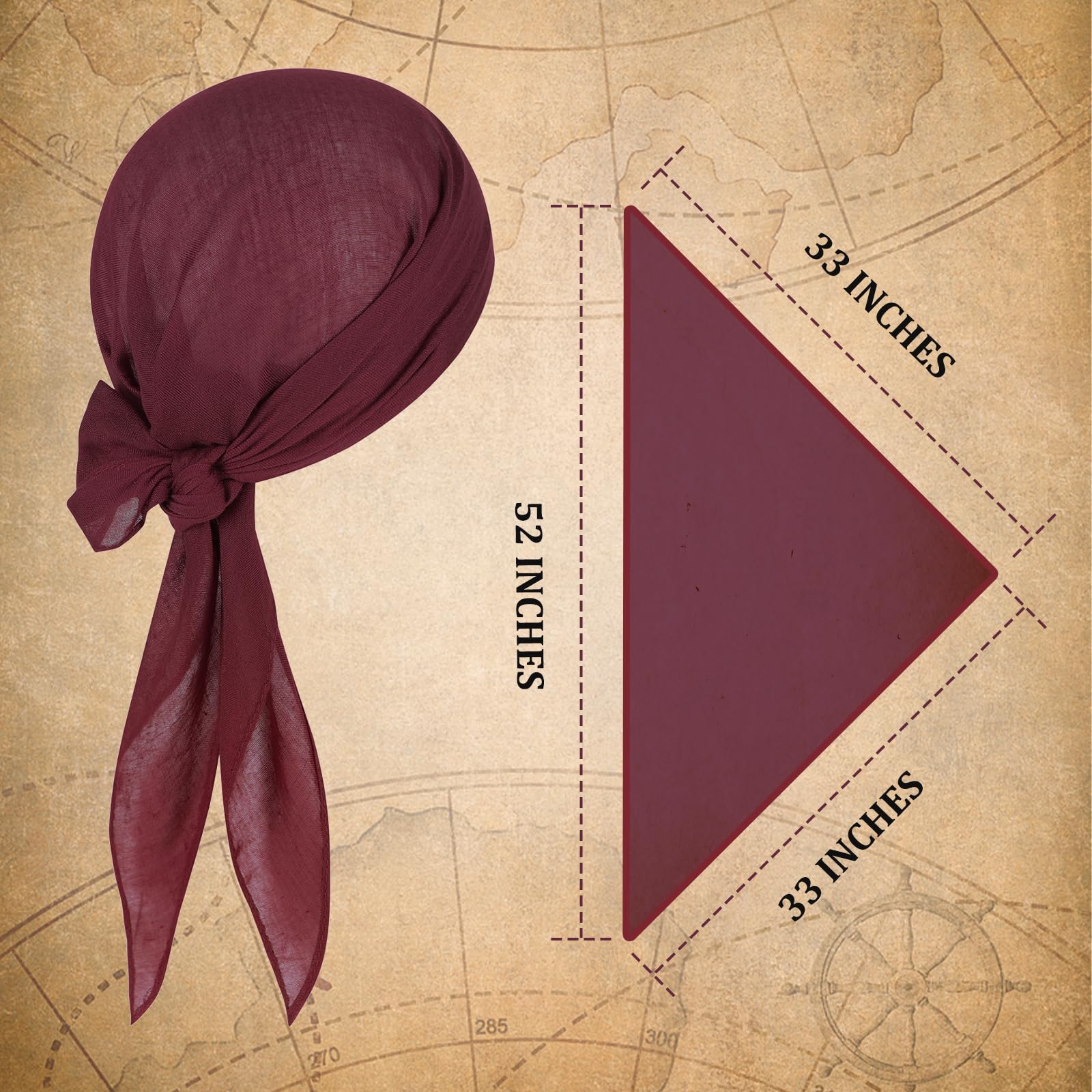 2PCS Wine Red Pirate Bandana & Sash Set – Polyester Halloween Costume Accessory for Men & Women