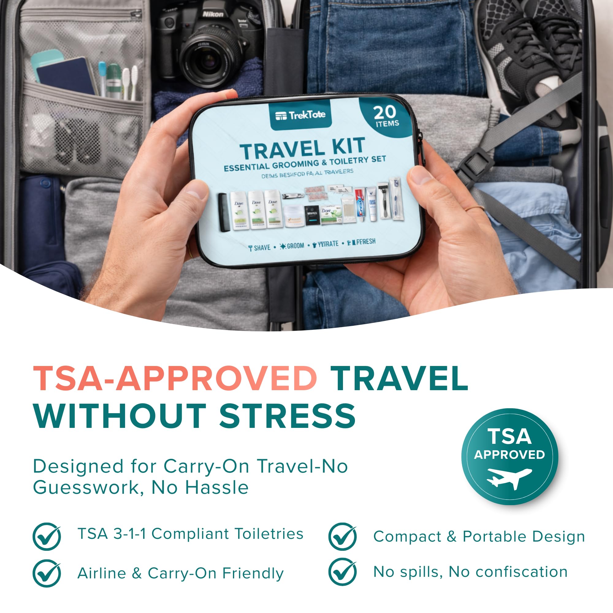 20-Piece Travel Hygiene Kit – TSA Approved Toiletry Essentials Set with Toothbrush, Razor, Shampoo & Personal Care Items