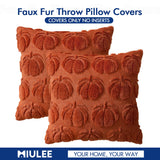 Rust Pumpkin Faux Fur Pillow Covers – Set of 2 Cozy Fall Cushion Cases for Autumn Harvest Home Décor (18x18 Inch)