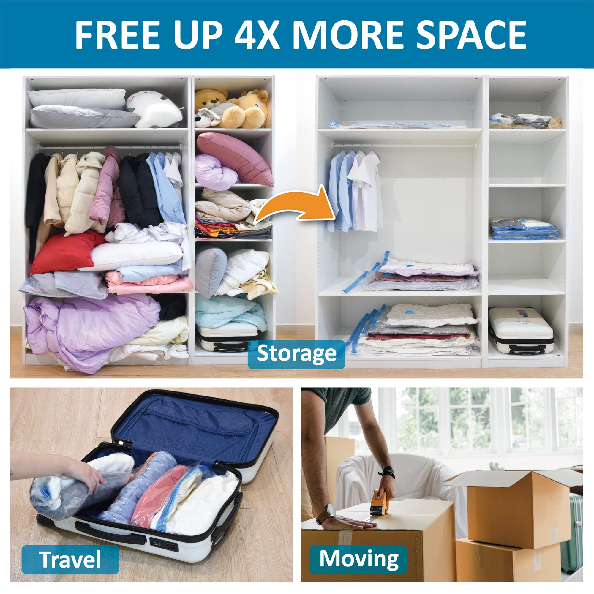 COZY ESSENTIAL Vacuum Storage Bags Set (20-Pack) – Space Saver Compression Bags for Clothes, Bedding & Travel (Transparent)