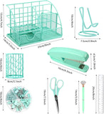 Green Desk Organizer and Office Supplies Set