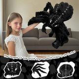 Oversized Black Spider Plush – 34" Halloween Stuffed Decoration with Furry Legs & Embroidered Eyes – Giant Soft Halloween Prop