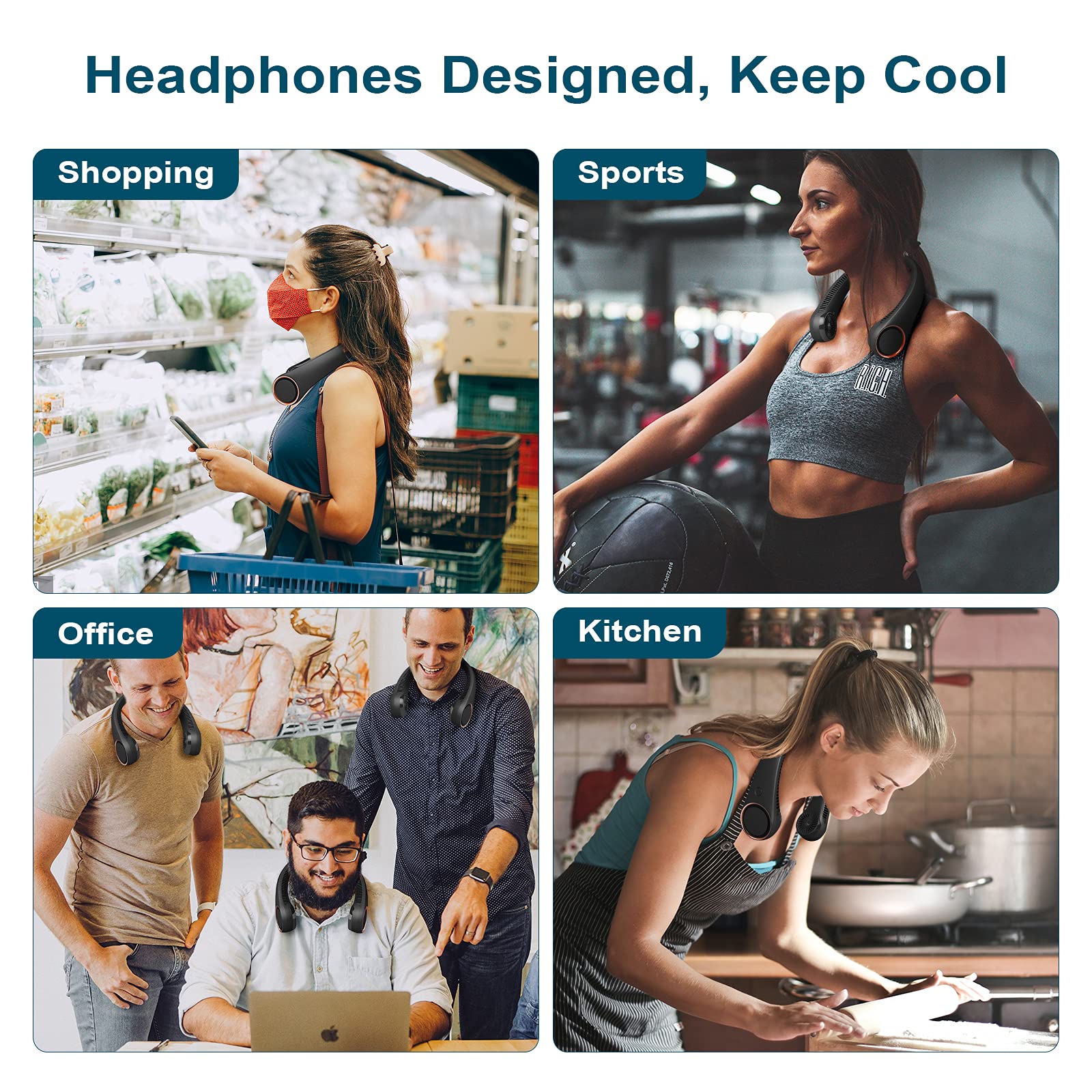 Portable Bladeless Neck Fan with 3 Speeds – USB Rechargeable Hands-Free Cooling Fan for Travel, Outdoor & Office