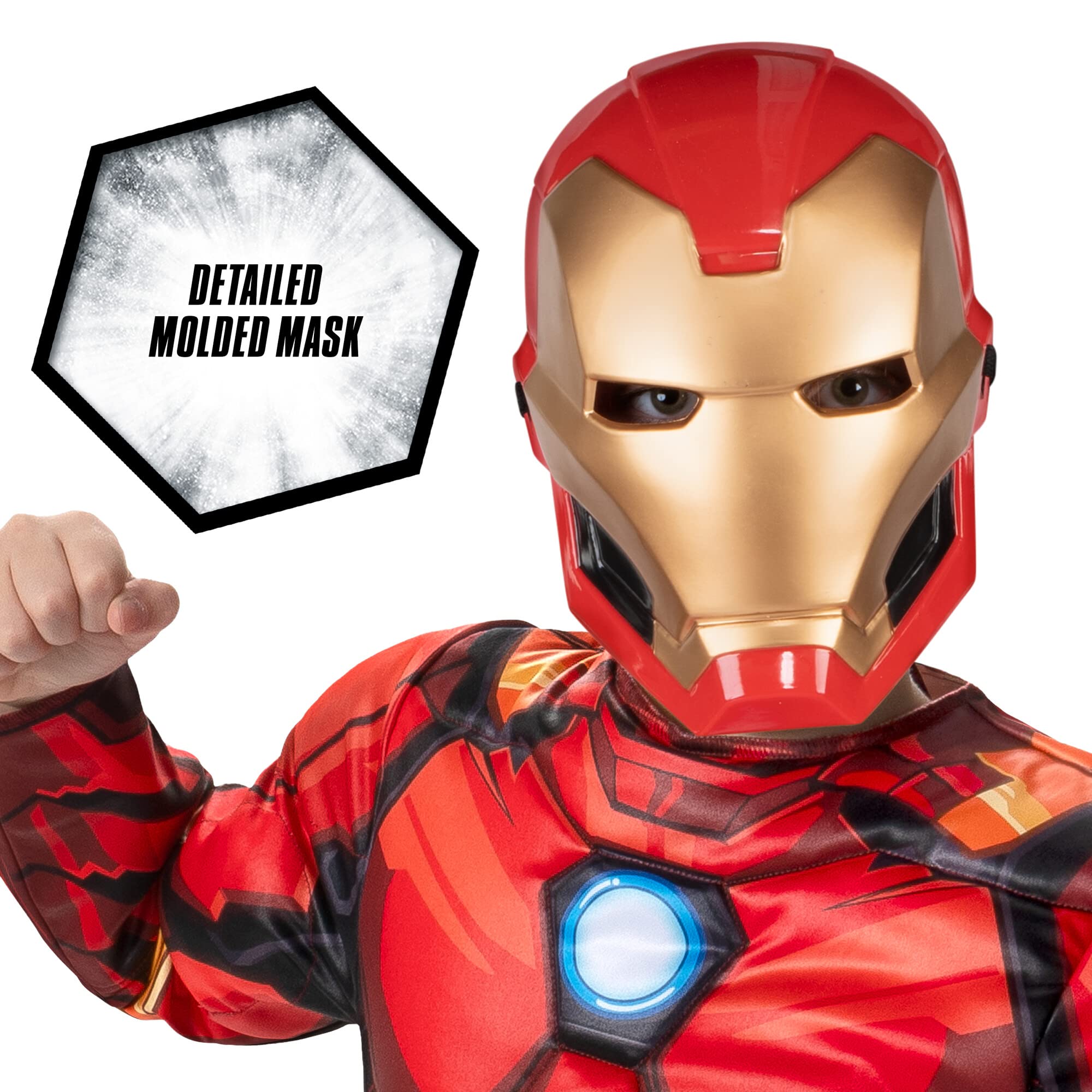 Kids Iron Man Costume – Official Marvel Muscle Suit with Mask & Chest Reactor Design (Small)