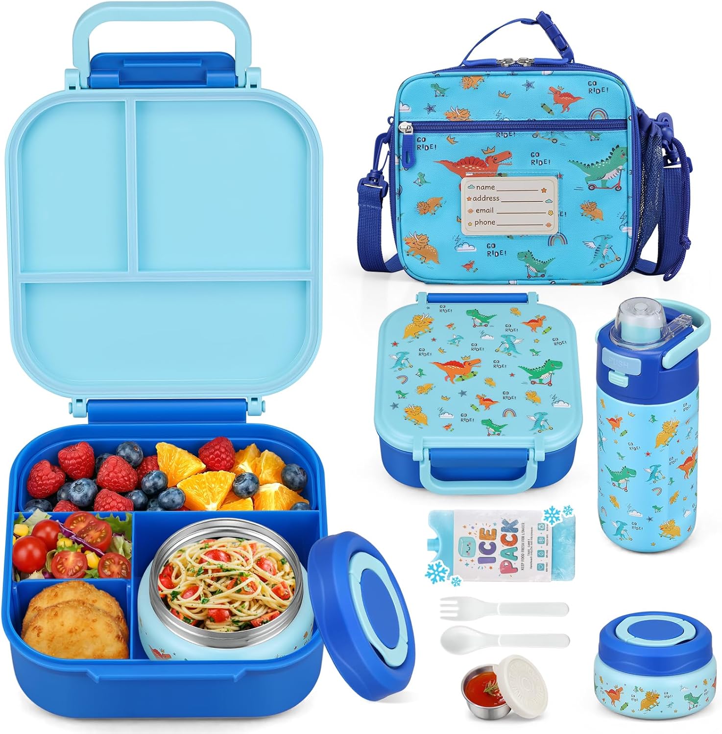Pink 42 oz Bento Travel Set with Thermos and Bottle