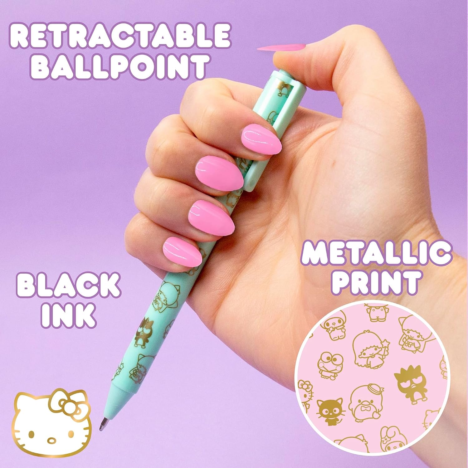 4-Piece Kawaii Character Retractable Ballpoint Pen Set