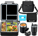 Kids Bento Lunch Box Set with 3 Compartments, 17 oz Food Jar, Insulated Bottle, Lunch Bag and Ice Pack