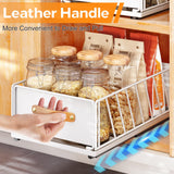 No-Drill Pull-Out Cabinet Organizer – Frameless Cabinets Only, Silent Full-Extension Drawer with Leather Handle (White)