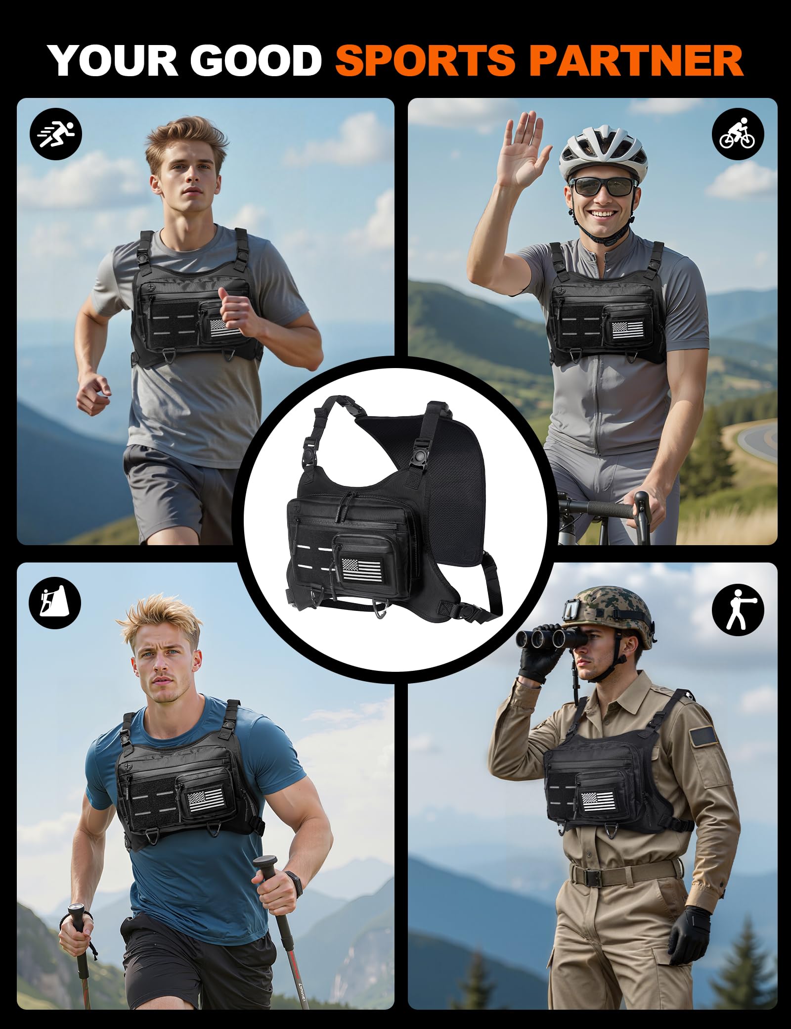 Banloga Waterproof Chest Bag with Expandable Accordion Design – Lightweight Running Vest Sling Pack for Outdoor Sports (Black)
