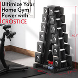 Crostice 6-Tier Dumbbell Rack Stand – Compact Ergonomic Weight Storage for Square Dumbbells & Neoprene Sets (Black)