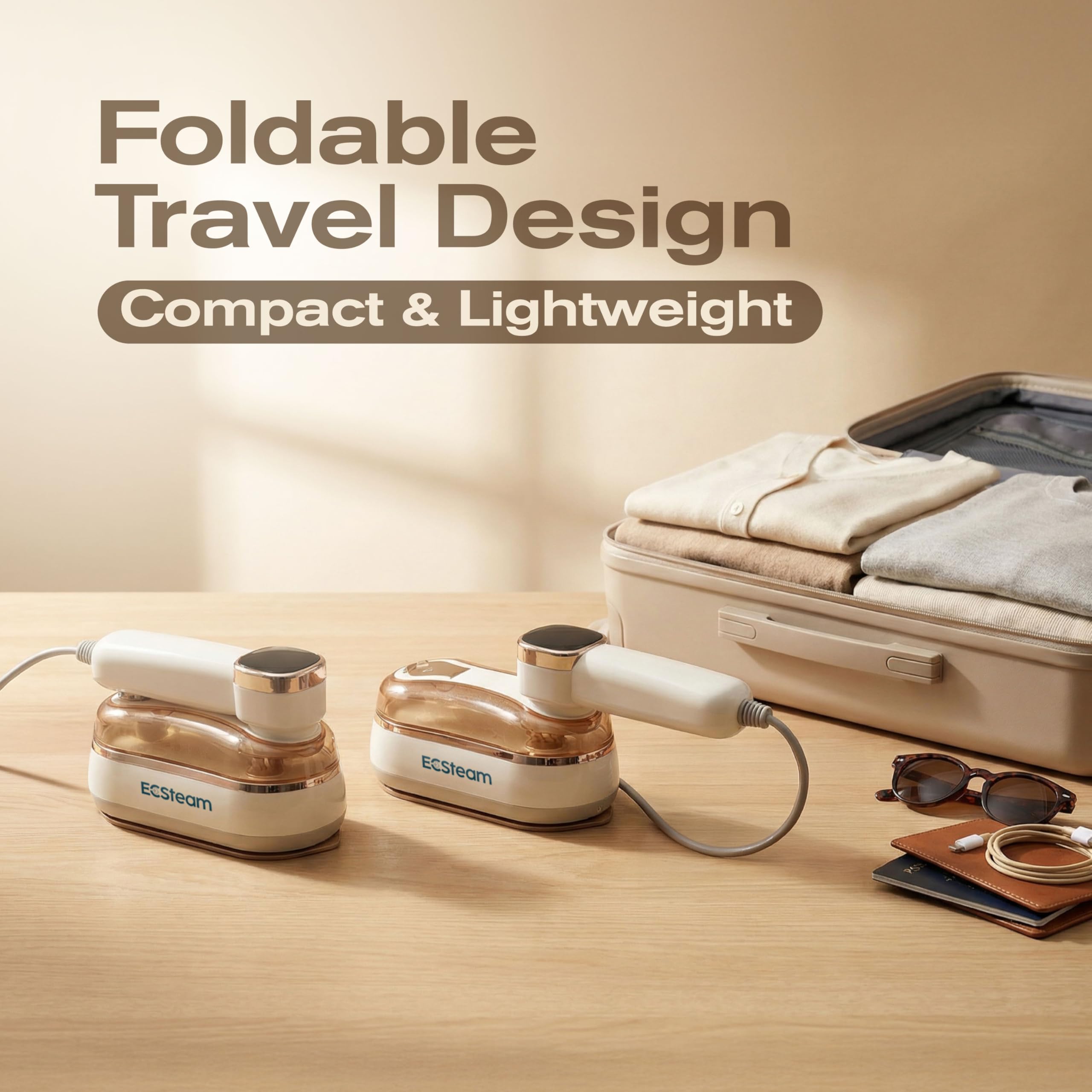 White 2-in-1 Professional Handheld Garment Steamer 1200W Foldable Travel Steam Iron with Ceramic Soleplate
