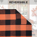 Orange & Black Plaid Cotton Rug – 28x43" Washable Fall Doormat for Porch, Entryway & Halloween Decor