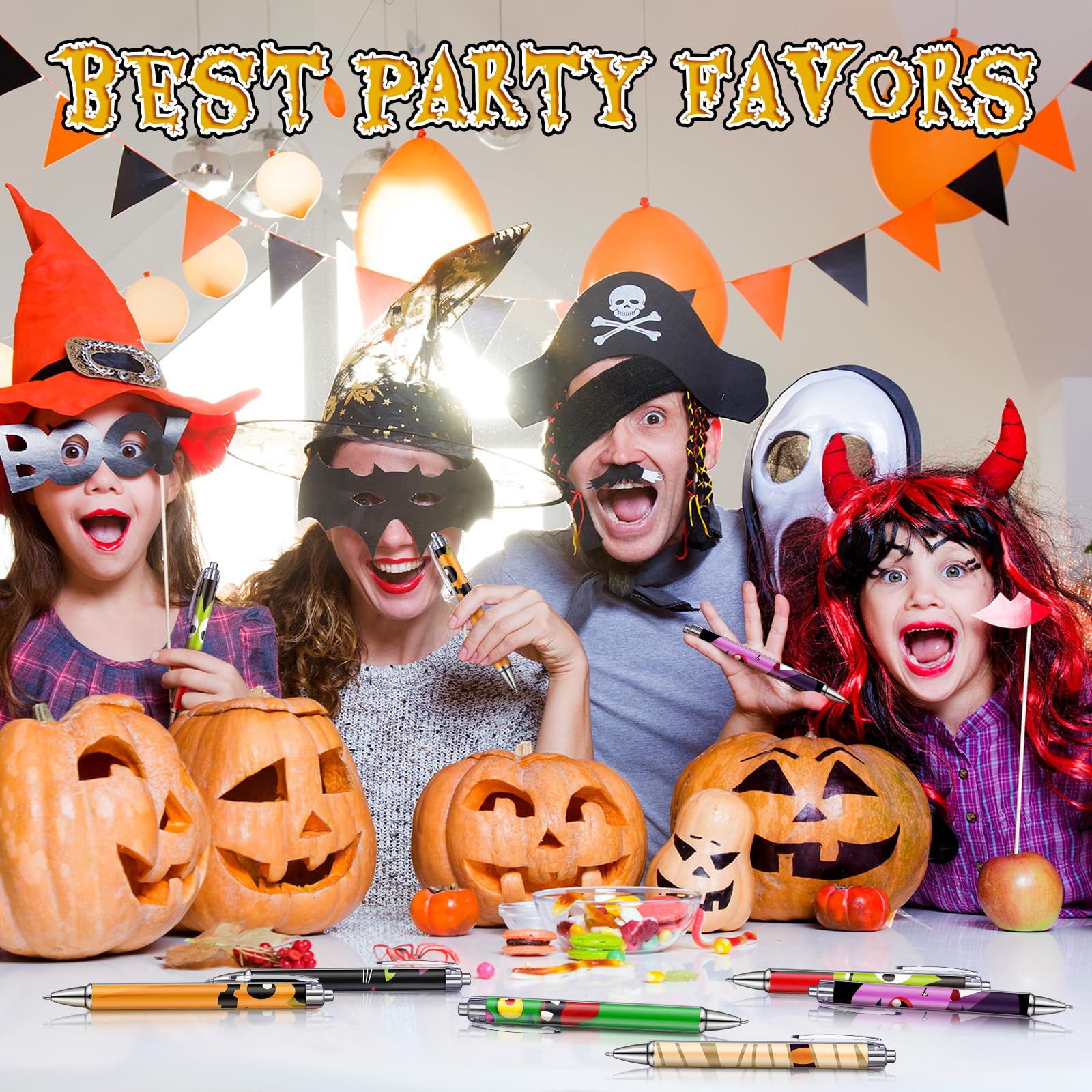 Halloween Ballpoint Pens – 48 Pack Vivid Color Retractable Pens with Black Ink (Durable Plastic, Smooth Writing)