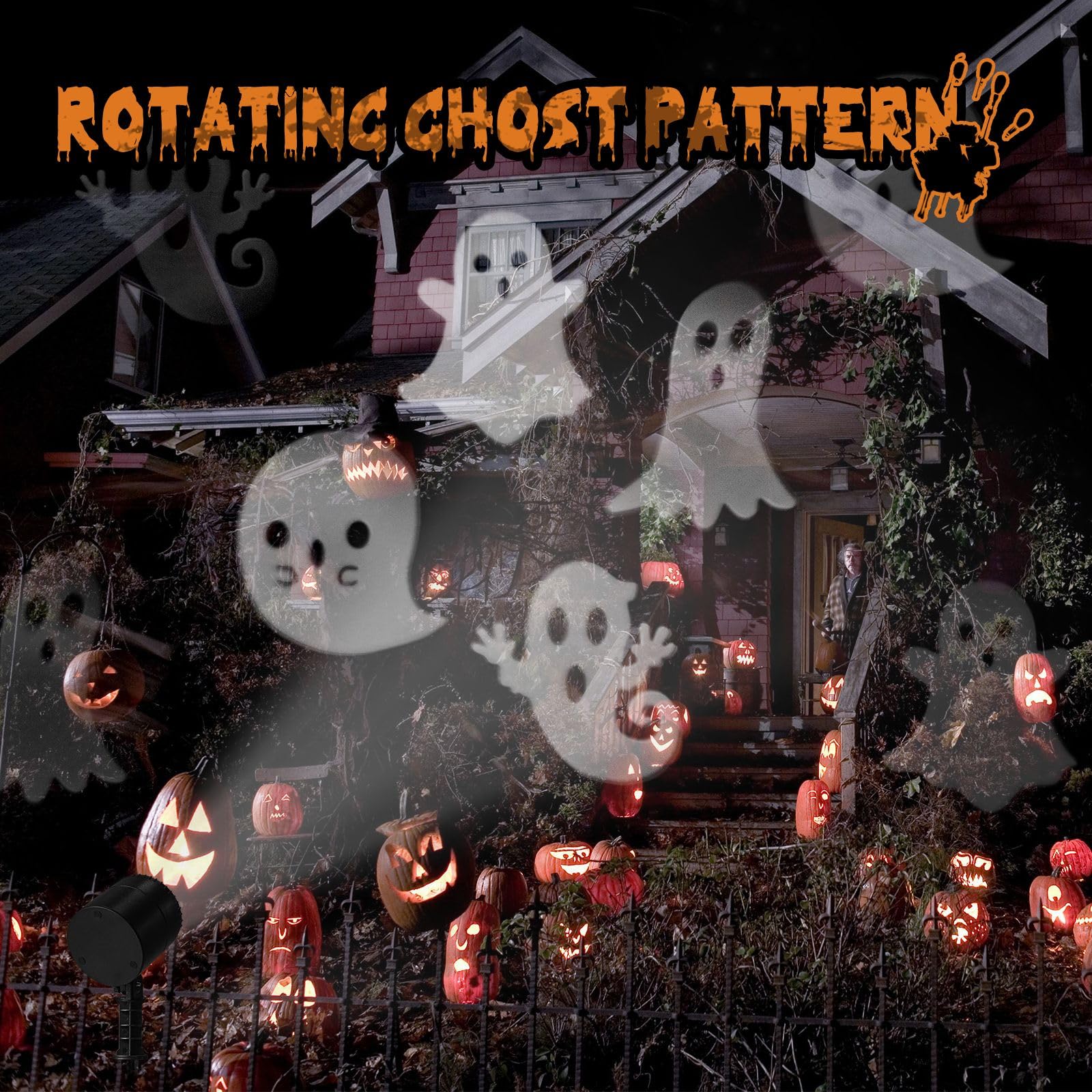 LED Halloween Ghost Projector – 6 Moving Ghost Patterns for Indoor & Outdoor Spooky Lighting