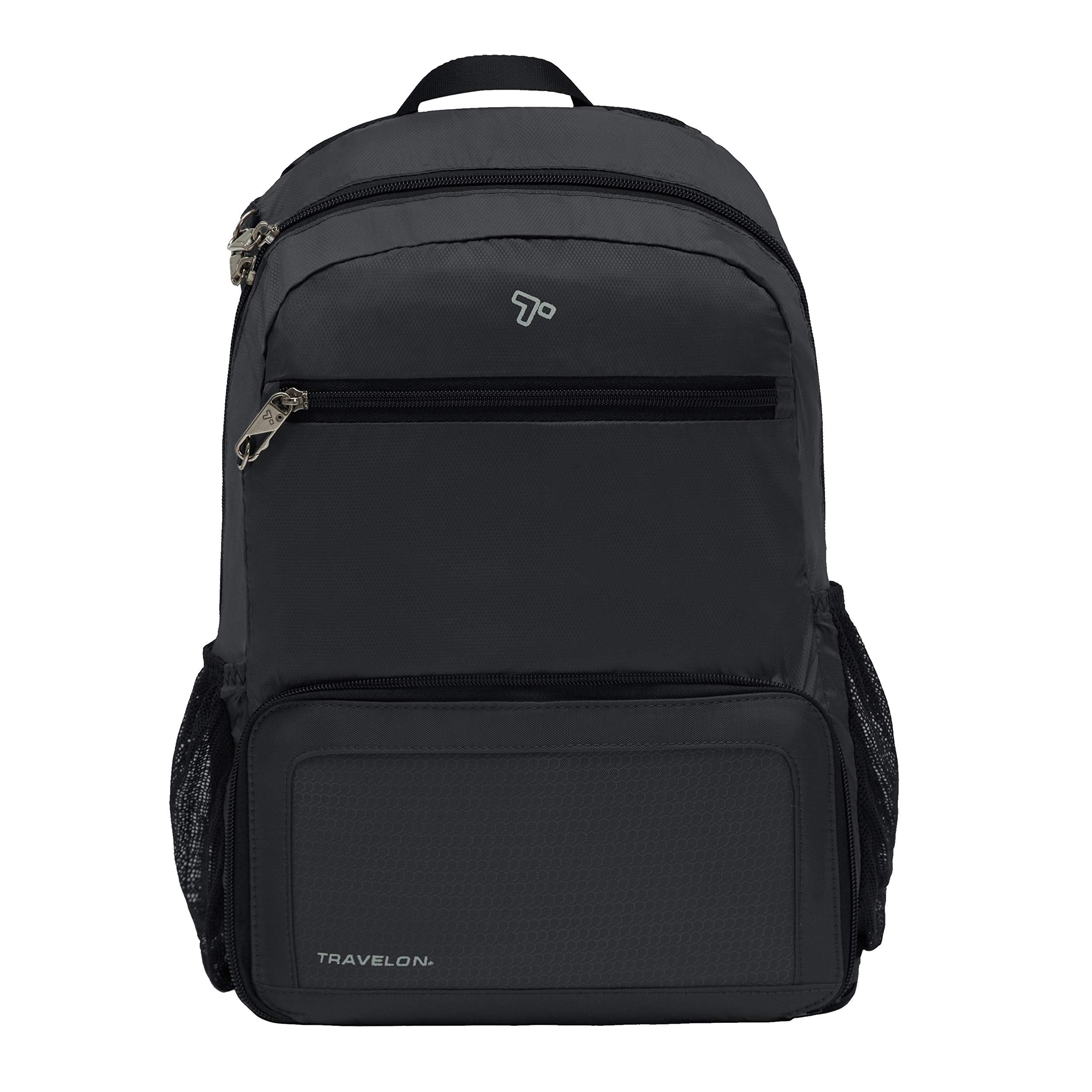 Travelon Active Packable Anti-Theft Backpack – Lightweight Foldable Travel Daypack with RFID Protection (Black)