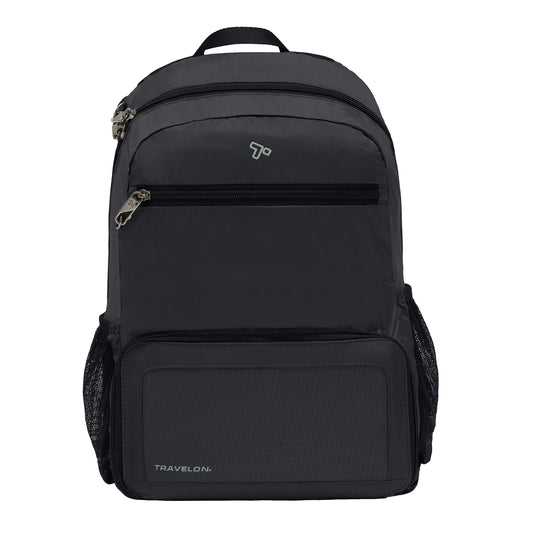 Travelon Active Packable Anti-Theft Backpack – Lightweight Foldable Travel Daypack with RFID Protection (Black)