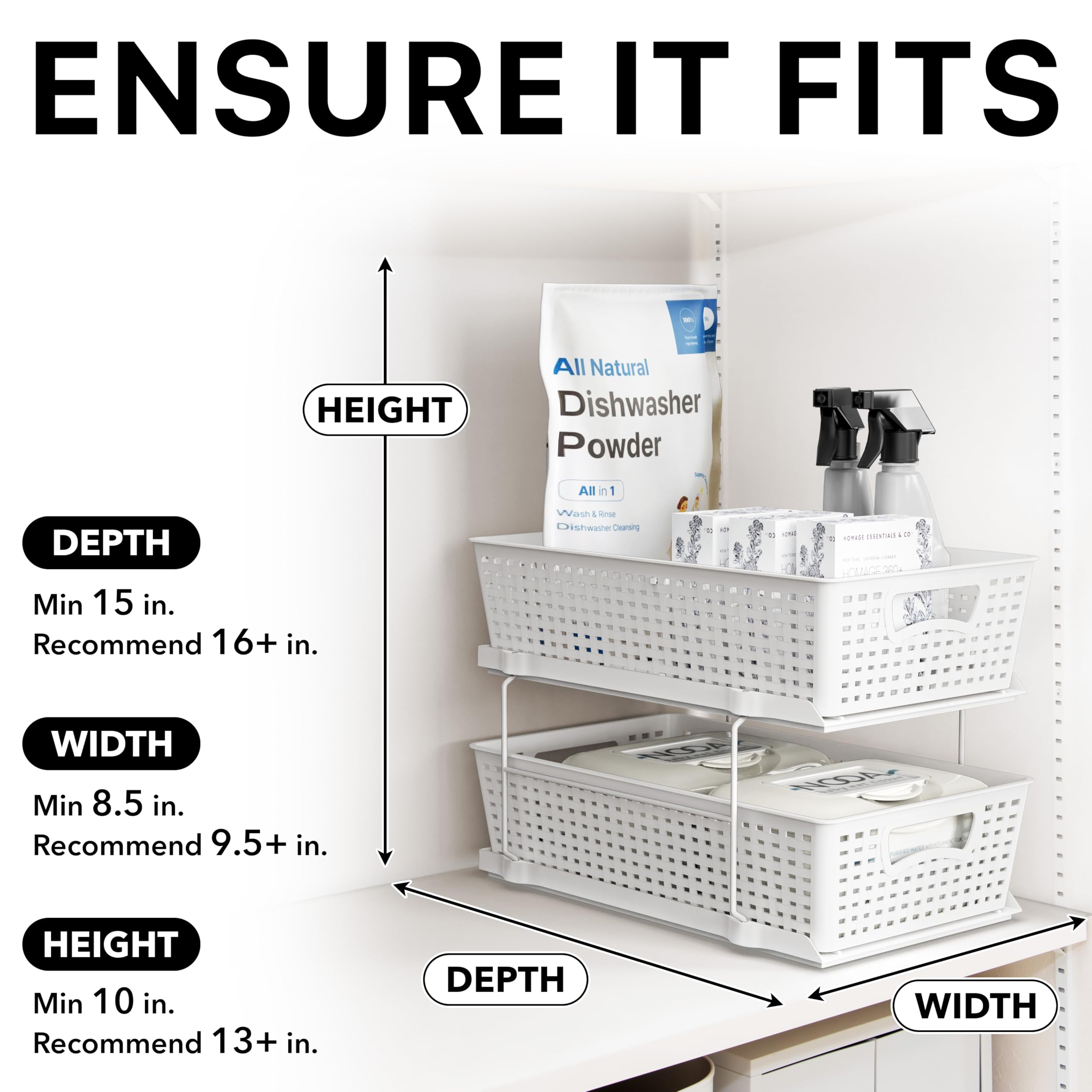 2-Tier Pull-Out Bathroom Organizer Tray – White Under-Sink Sliding Storage with Divider