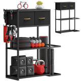 Crostice Home Gym Storage Shelf Stand – Adjustable 4-Tier Weight Rack with Fabric Drawer for Dumbbells & Workout Gear (Black)