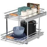 Mount Walker 2-Tier Pull-Out Wire Basket Cabinet Organizer with Wood Handle – Heavy-Duty Slide-Out Shelf