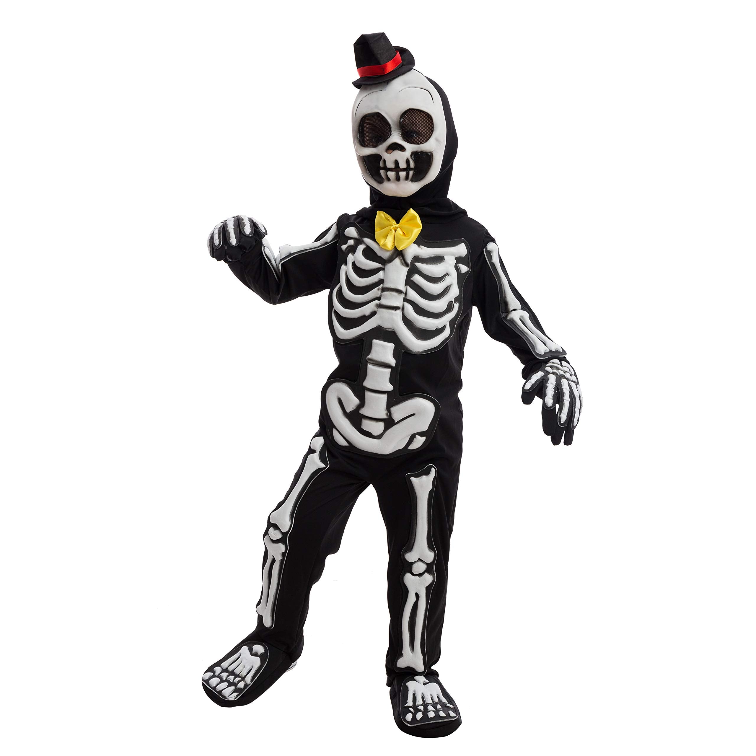 Kids Glow-in-the-Dark Skeleton Costume – Black Skull Jumpsuit with Mask & Gloves 💀✨