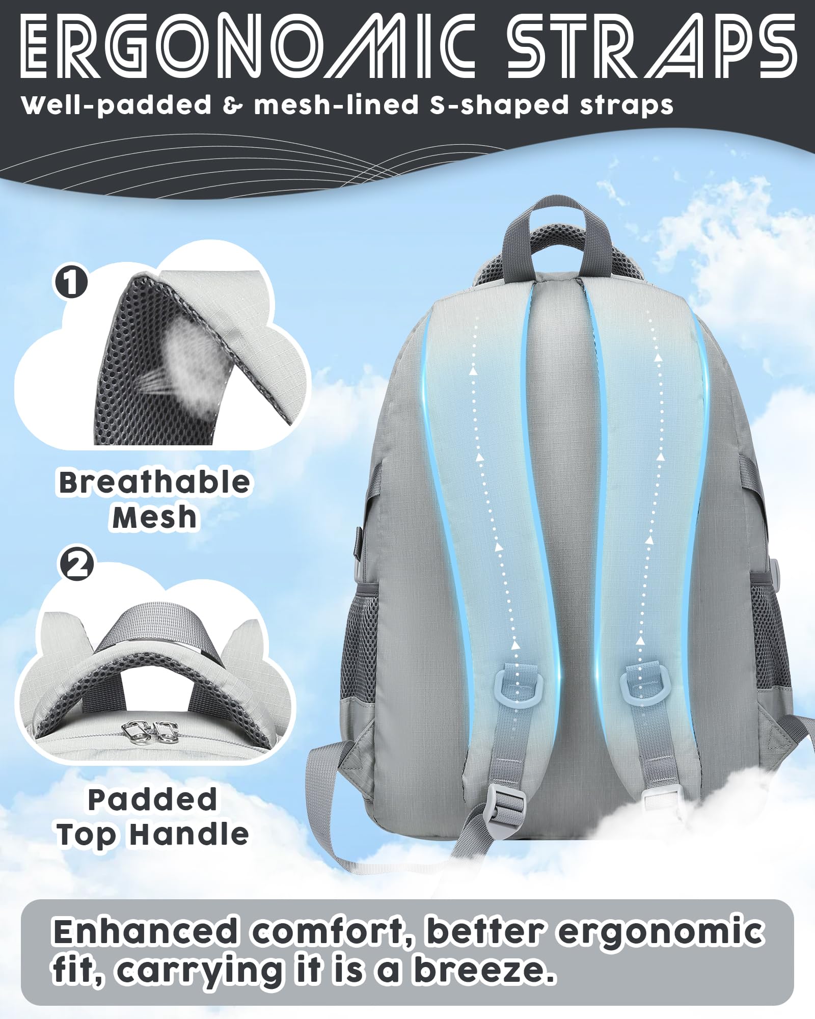 Bluefairy Middle & High School Backpack with Laptop Compartment, Large Capacity Bookbag for Teens