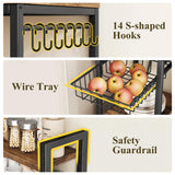 Kitchen Baker’s Rack with Power Outlets – Rustic Brown Microwave Stand, Coffee Bar Station with Shelves, Hooks & Basket