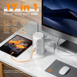 TESSAN 17-in-1 Tower Power Strip Surge Protector with 12 Outlets, 5 USB Ports & Individual Switches Flat Plug Extension Cord