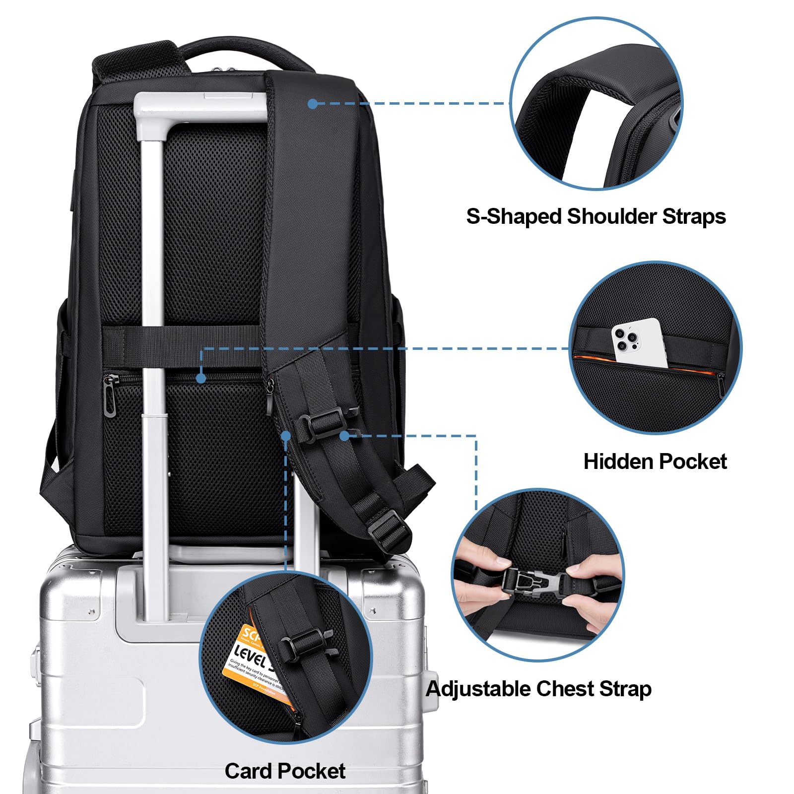 FENRUIEN Business Laptop Backpack – Water-Resistant Tech Backpack with USB-A & USB-C Charging Ports, TSA-Friendly Design (Fits 15.6”) – Black