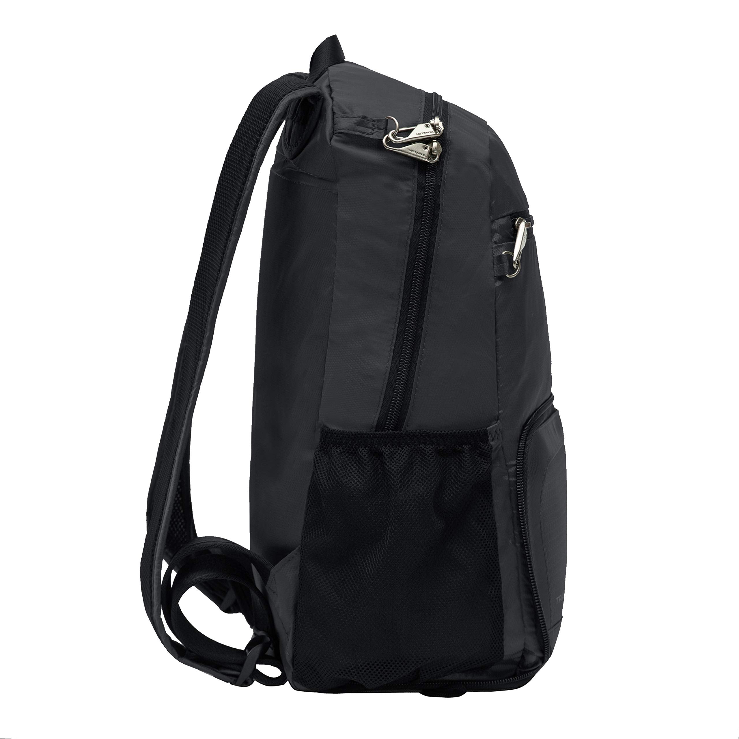 Travelon Active Packable Anti-Theft Backpack – Lightweight Foldable Travel Daypack with RFID Protection (Black)