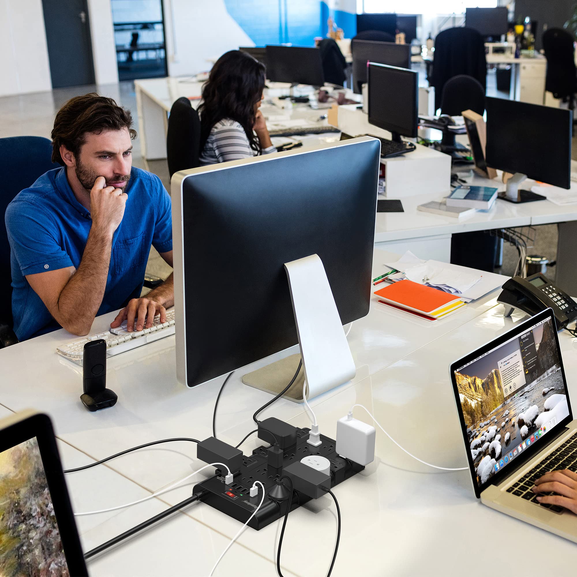 SUPERDANNY 28-in-1 Heavy Duty Surge Protector Power Strip with 22 Outlets & 6 USB Fast Charging Ports Flat Plug Extension Cord