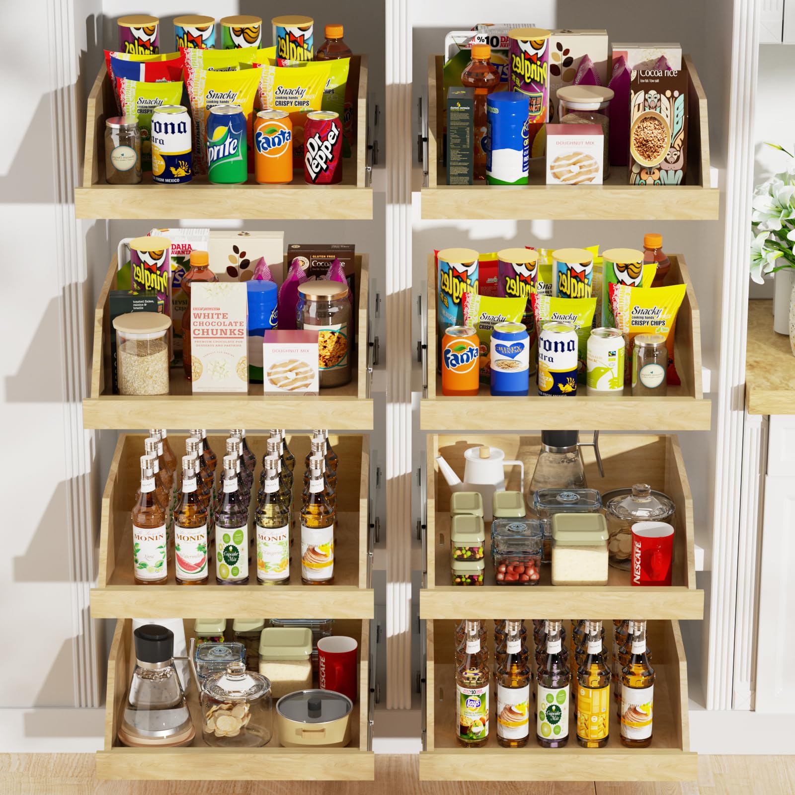 Lovmor Beveled Pull-Out Cabinet Drawer – Tall Solid Wood Slide-Out Organizer for Pantry & Kitchen