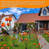 3D Solar Pumpkin Firefly Lights – 2 Pack 20 LEDs Double-Sided Halloween Outdoor Lights with Green Leaves, IP65 Waterproof (Orange)