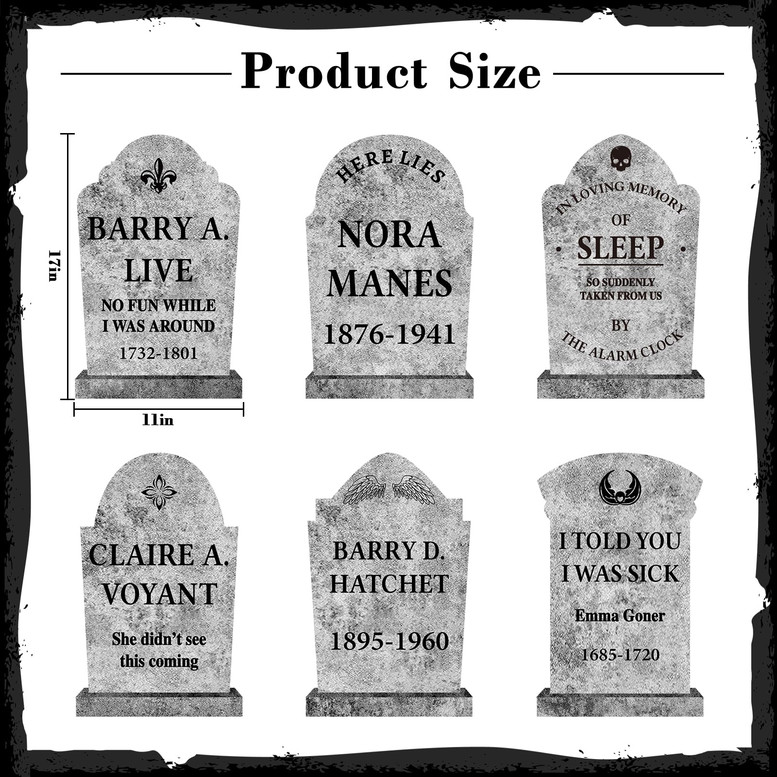 6PCS Stone Grey Halloween Tombstones Yard Signs – Realistic Graveyard Headstones with Stakes for Outdoor Cemetery Decorations