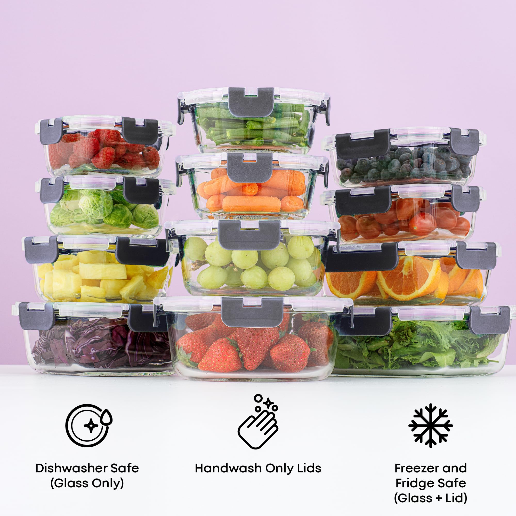 Glass Food Storage Containers with Lids – 12-Piece Borosilicate Meal Prep Set (Black Lids)