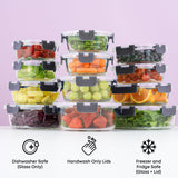 Glass Food Storage Containers with Lids – 12-Piece Borosilicate Meal Prep Set (Black Lids)