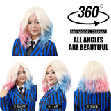 Enid Sinclair Inspired Wig – Short Pink & Blue Wavy Cosplay Hair for Women (Color: Enid-3)