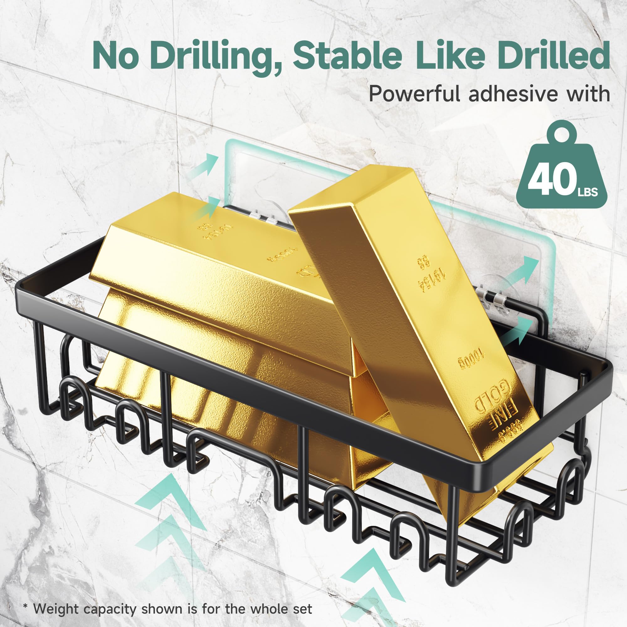 Adhesive Shower Caddy Organizer Set (6-Piece) – Stainless Steel Bathroom Storage with Soap Dish & Toothbrush Holder