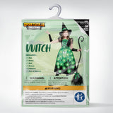 Green Light-Up Witch Costume for Girls – LED Halloween Dress Set with Hat, Broom & Accessories
