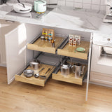 Wide Solid Wood & Wire Pull-Out Cabinet Organizer – Heavy-Duty 2-Tier Slide-Out Shelf
