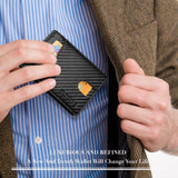 Slim RFID Blocking Leather Wallet for Men with 15 Card Slots & Dual ID Window – Minimalist Bifold Pocket Wallet Carbon Black