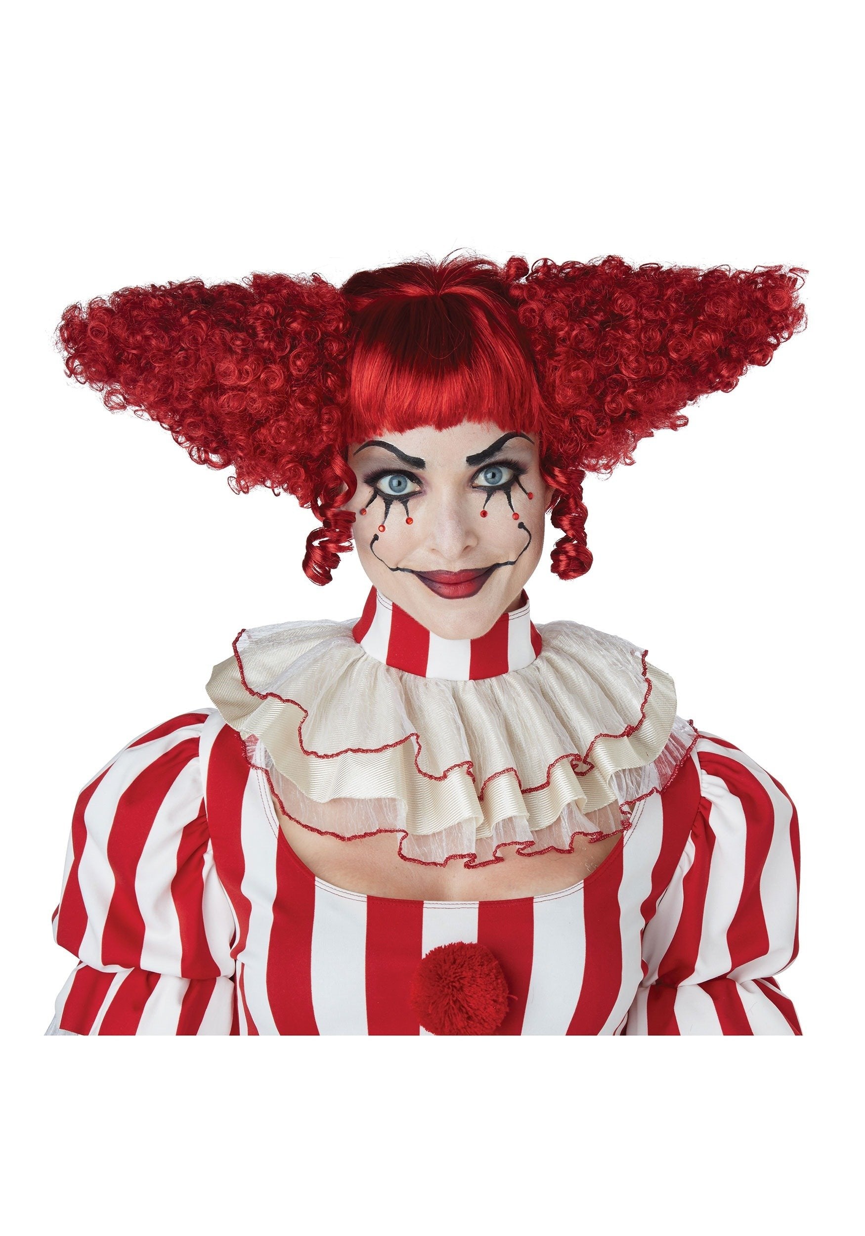 Dark Red Female Clown Wig – Curly Double Bouffant Halloween Wig Accessory (One Size)