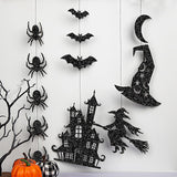 7PCS Glitter Black Halloween Garlands – Pre-Strung Hanging Decorations with Spiders, Bats & Witches