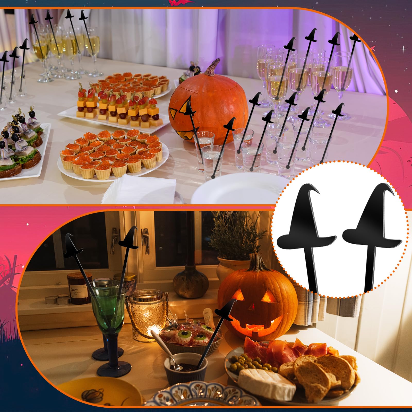 Halloween Witch Party Drink Stirrers – 48 Pcs Acrylic Cocktail Mixing Sticks for Coffee, Tea & Party Drinks